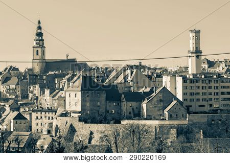 Panorama Of Bystrzyca Klodzka, View Of The Old Buildings Of The City.