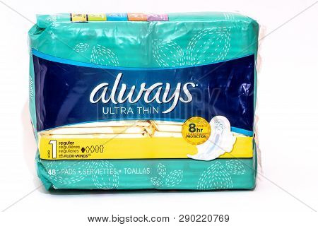 Montego Bay, Jamaica - March 15 2019: Always Ultra Thin Pads/ Sanitary Napkins For Women, Isolated O