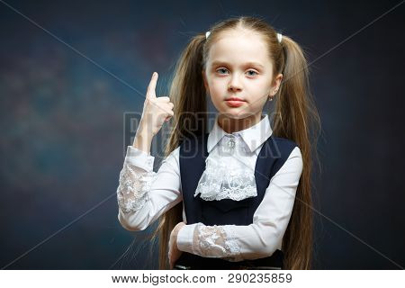 Playful Preschool Girl Isolated Portrait Close-up. Cute Cheerful Caucasian Kid School Aged Play Merr