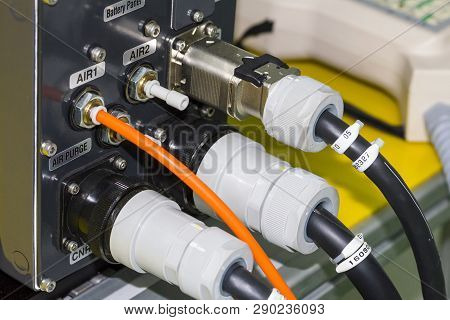 Electric Wire And Air Hose Connected At Control Box For Robot Arm Welding