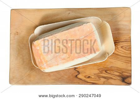 Top View Of Taleggio Cheese On Board Isolated