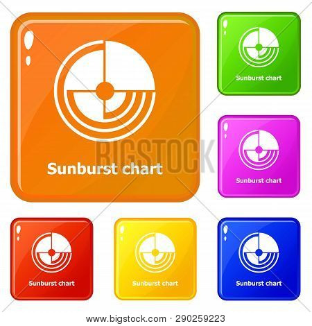Sunburst Chart Icons Set Collection Vector 6 Color Isolated On White Background