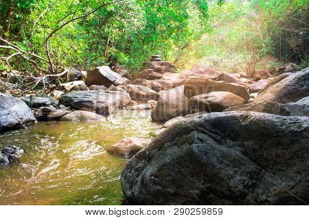 Water Fall In Life Nature , Rock Has Light Sun ,