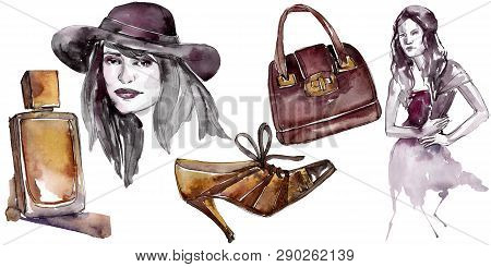 Fashoinable Sketch Glamour Illustration In A Watercolor Style Isolated Element. Watercolour Backgrou