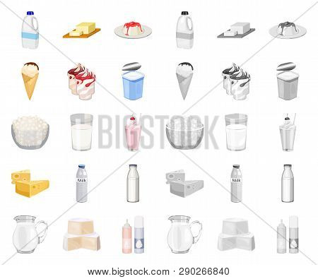 Milk Product Cartoon, Mono Icons In Set Collection For Design.milk And Food Vector Symbol Stock Web 