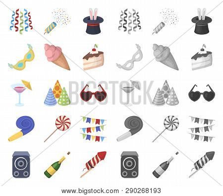 Party, Entertainment Cartoon, Mono Icons In Set Collection For Design. Celebration And Treat Vector 