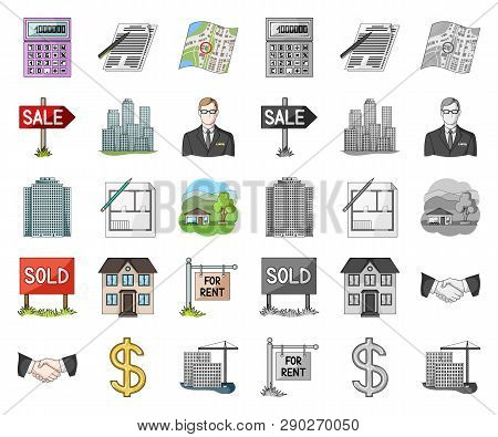 Realtor, Agency Cartoon, Mono Icons In Set Collection For Design. Buying And Selling Real Estate Vec