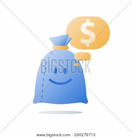 Money Bag With Smile, Easy Loan, Financial Satisfaction, Fund Raise, Income Growth, Return On Invest