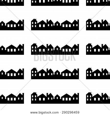 City, Vector Icon, Background, Black And White Silhouette Seamless Pattern
