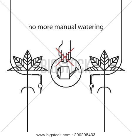 Drip Irrigation. Drip Tube And Dropper. Line Icons Of Equipment For Irrigation System In The Garden 