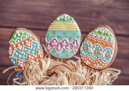 Gingerbread Cookie In The Form Of Color Eggs
