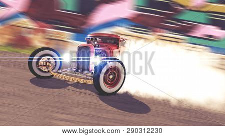 Hot Rod Sports Car. Drift. 3d Render Illustration