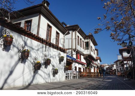 Ankara, Turkey - Renovated Ottoman style houses and street in Hamamonu District