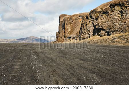Iceland landscape drone shot at Hjorleifshofdi