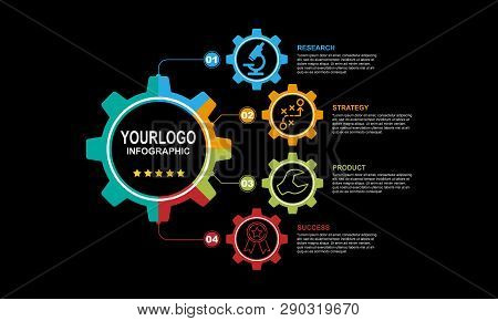 Business Infographic 4 Step Flat. Simple Template Design Black Background