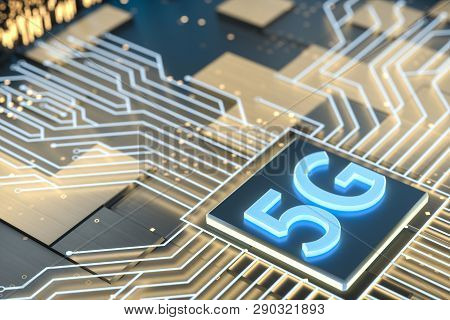 3D Rendering, 5G Font And Circuit Background