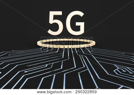 3D Rendering, 5G Font And Circuit Background