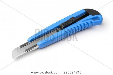 Blue box cutter isolated on white