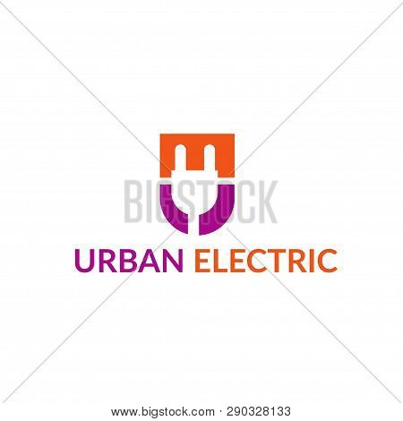 U Letter  Electric Logo- Vector Stock Illustration