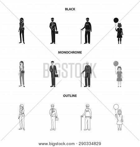 Vector Design Of Character And Avatar  Logo. Collection Of Character And Portrait Stock Symbol For W