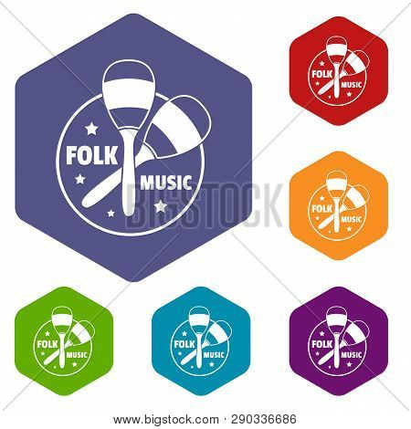 Maraca Icons Vector Colorful Hexahedron Set Collection Isolated On White