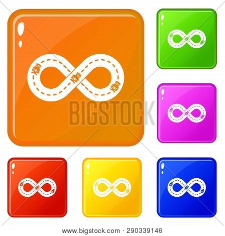 Track Icons Set Collection Vector 6 Color Isolated On White Background
