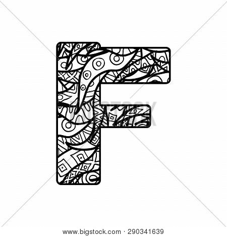 Vector Character From Latin Alphabet With Ornate Ornament. Letter For Colorig Book.