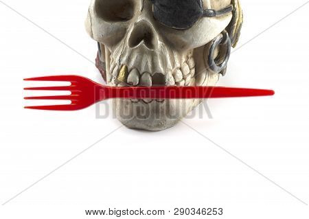 Pirate Skull Toy With Plastic Fork In Teeth