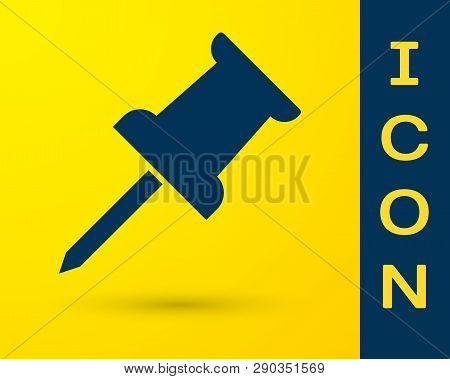 Blue Push Pin Icon Isolated On Yellow Background. Thumbtacks Sign. Vector Illustration