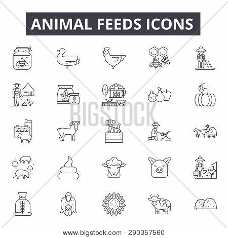 Animal Feeds Line Icons For Web And Mobile Design. Editable Stroke Signs. Animal Feeds  Outline Conc