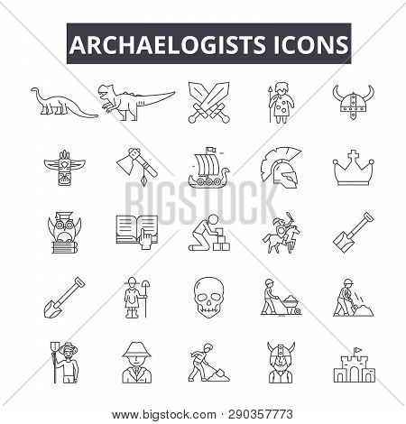 Archaelogists Line Icons For Web And Mobile Design. Editable Stroke Signs. Archaelogists  Outline Co