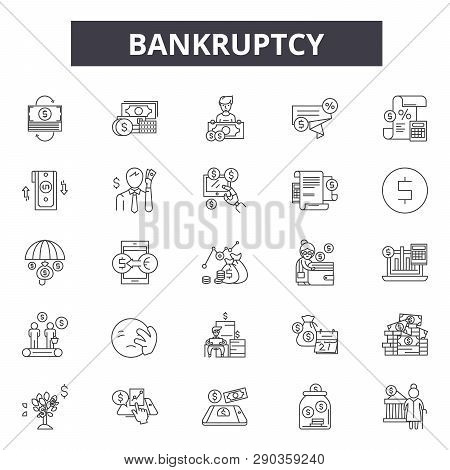 Bankruptcy Line Icons For Web And Mobile Design. Editable Stroke Signs. Bankruptcy  Outline Concept 