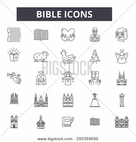 Bible Line Icons For Web And Mobile Design. Editable Stroke Signs. Bible  Outline Concept Illustrati