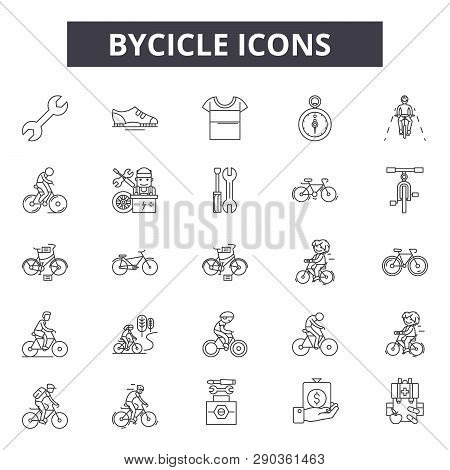 Bycicle Line Icons For Web And Mobile Design. Editable Stroke Signs. Bycicle  Outline Concept Illust