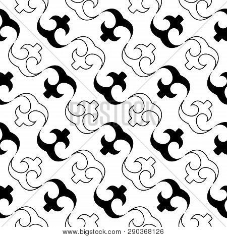 Seamless African Adinkra Pattern - Black And White Digital Art Ritual Symbols And Screen Printing Na