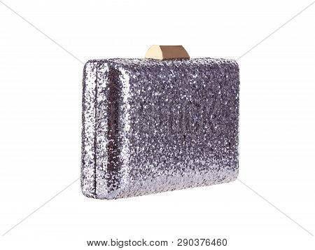 Elegant Women Solver Blue Shiny Clutch Has Hard Shape, A Sparkly Handbag