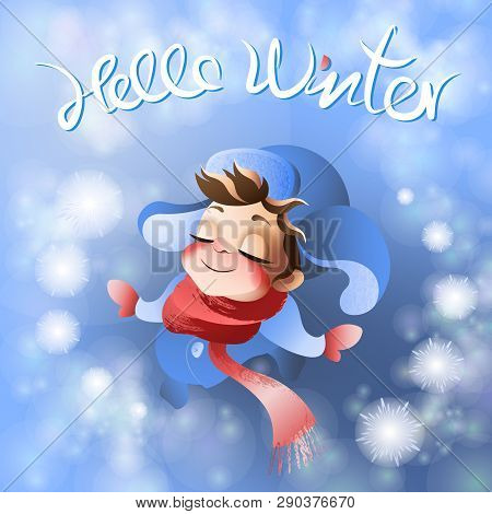 Happy Boy Spinning In The Snow. Hello Winter.