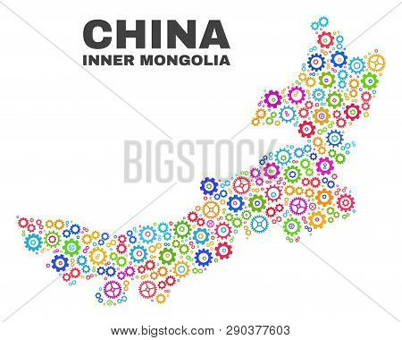Mosaic Technical Inner Mongolia Map Isolated On A White Background. Vector Geographic Abstraction In
