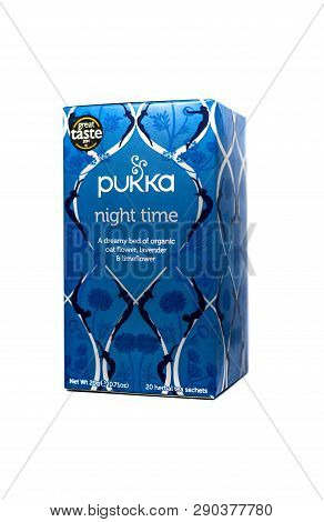 Sheffield, Uk - 19th March 2019: Pukka Tea Box - Night Time - Herbal Tea Sachets