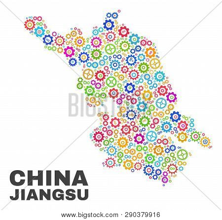 Mosaic Technical Jiangsu Province Map Isolated On A White Background. Vector Geographic Abstraction 