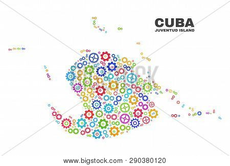 Mosaic Technical Juventud Island Map Isolated On A White Background. Vector Geographic Abstraction I