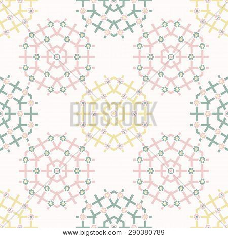 Daisy Summer Garden Wheel Seamless Vector Pattern. Hand Drawn Geometric Floral