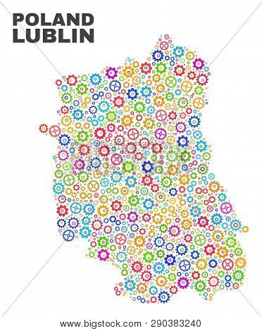 Mosaic Technical Lublin Voivodeship Map Isolated On A White Background. Vector Geographic Abstractio