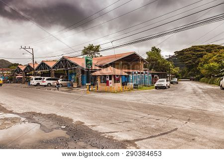 El Valle De Anton, Panama - November 24, 2016: The Main Street With The Small Market Hall In El Vall