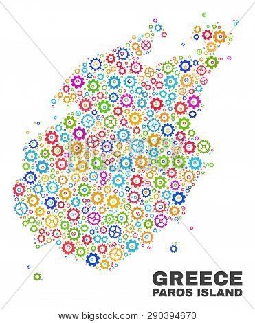 Mosaic Technical Paros Island Map Isolated On A White Background. Vector Geographic Abstraction In D