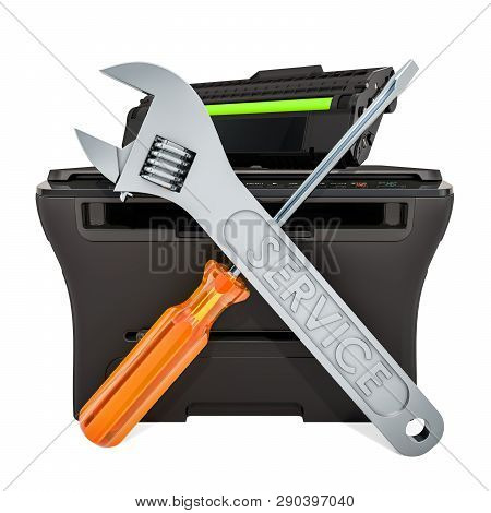 Laser Printer Maintenance And Repair Concept, 3d Rendering Isolated On White Background