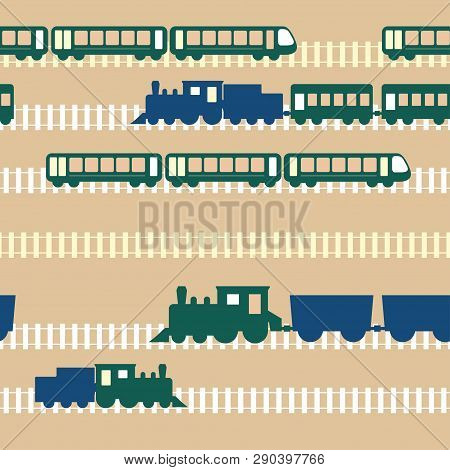 Seamless Flat Colorful Cartoon Vector Pattern With Train Road