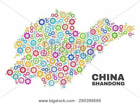 Mosaic Technical Shandong Province Map Isolated On A White Background. Vector Geographic Abstraction
