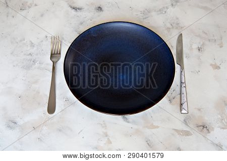 Cutlery Ceramic Plate Pastel Colors Fork Knife Dish Background Copy Space