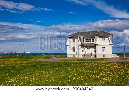 Reykjavik, Iceland - July 20, 2015: The Hofdi House, one of the most beautiful and historically significant buildings in Reykjavik, known as the location for the 1986 ReykjavÃ­k Summit